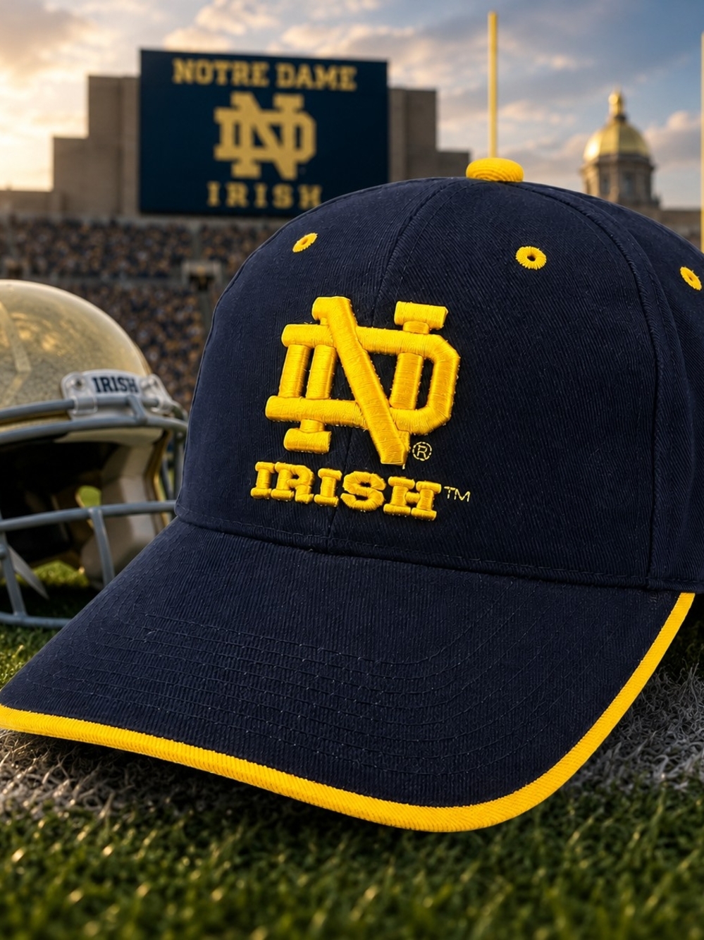 Vintage Notre Dame Fighting Irish Strapback Hat Navy Yellow NCAA Cap